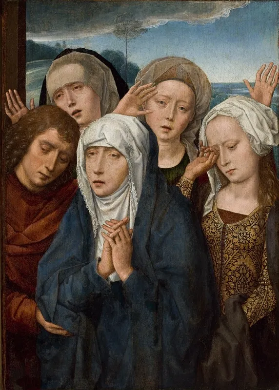 The Mourning Virgin with Saint John and the Pious Women from Galilee, by Hans Memling, oil