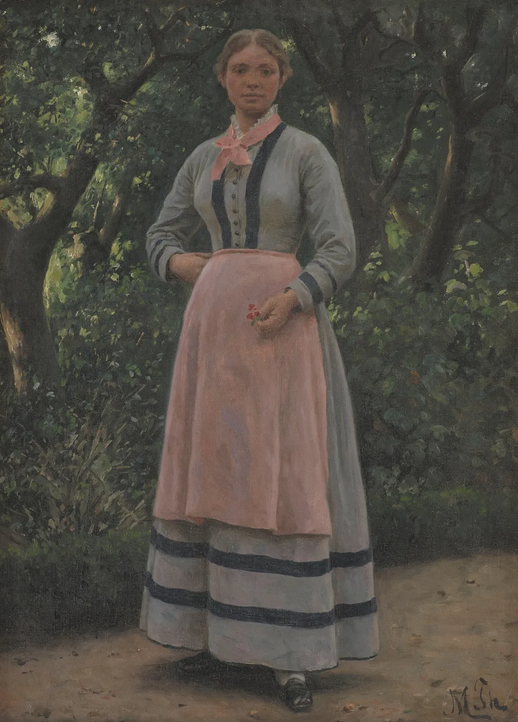 Ung pige i en have, by Hans Michael Therkildsen, oil, 1898