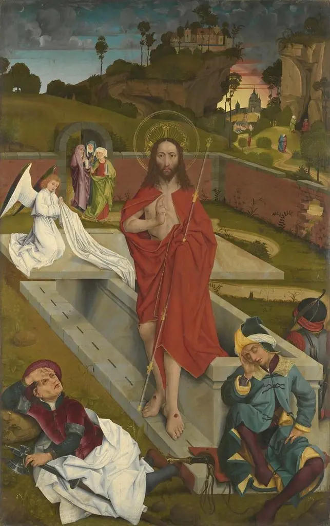 Hofer Altar: Auferstehung Christi (Rückseite: Apostel Bartholomäus und Jakobus), by Hans Pleydenwurff