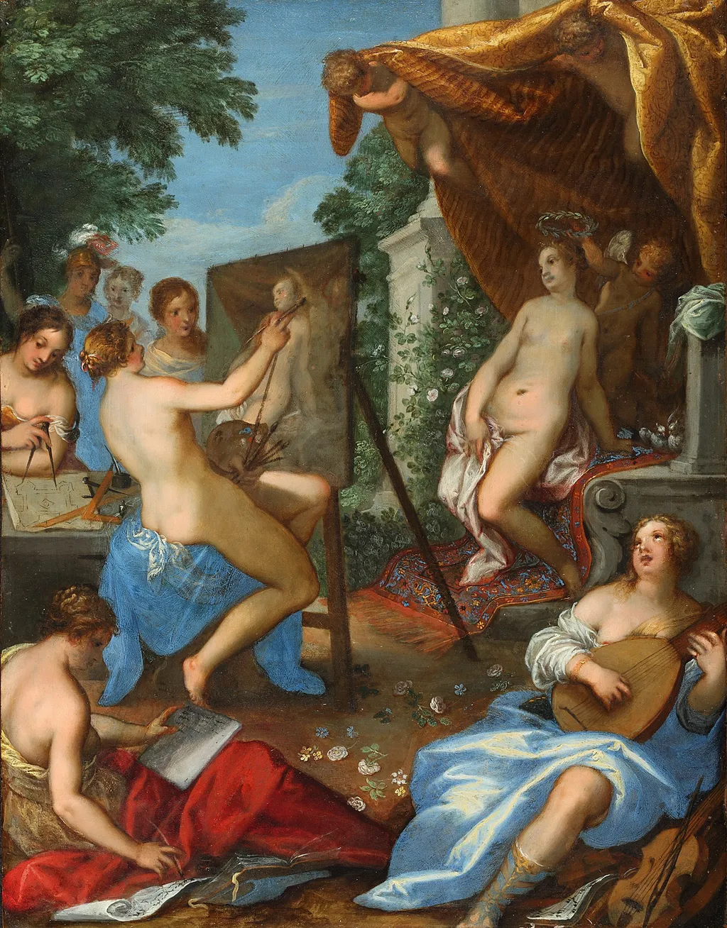 Allegory of Arts with Venus and Pictura painting, by Hans Rottenhammer, oil, 1600