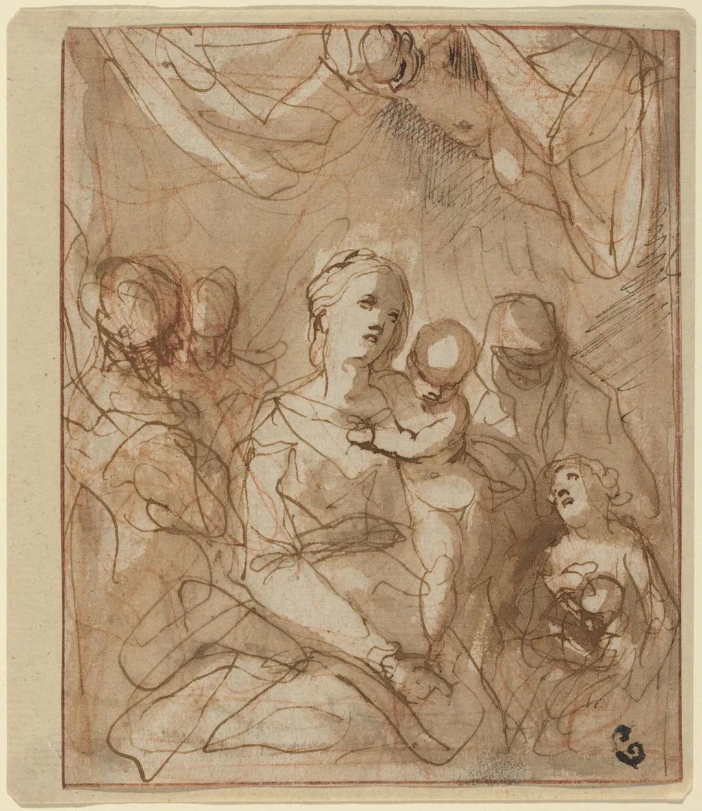 The Virgin and Infant Jesus with Saints, by Hans Rottenhammer, ink, 1600
