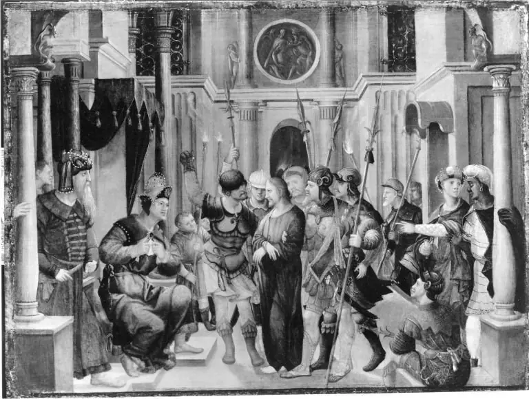 Christ standing for Kaiphas, by Hans Schöpfer