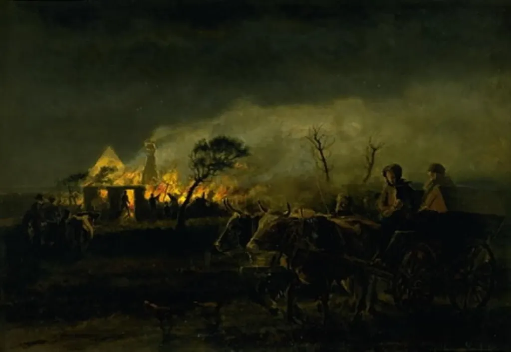A Farm on Fire, by Hans Smidth, oil, 1913