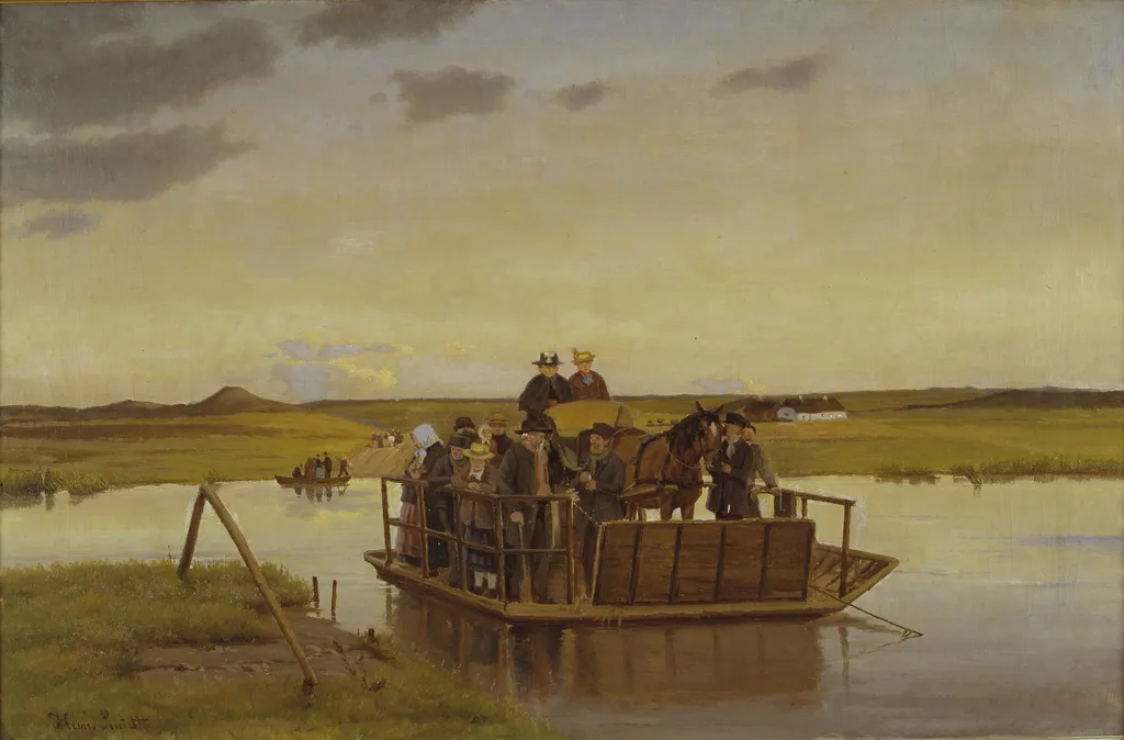 En færge over Gudenåen, by Hans Smidth, oil, 1910
