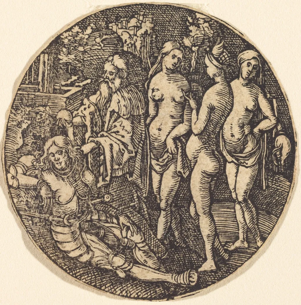 Judgment of Paris, by Hans Springinklee, ink, 1507