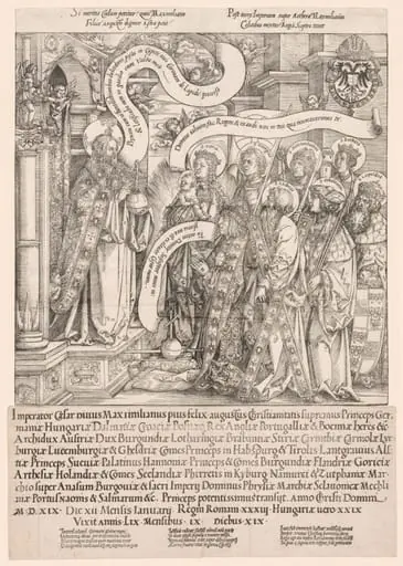 Maximilian Presented by His Patron Saints to the Almighty, by Hans Springinklee