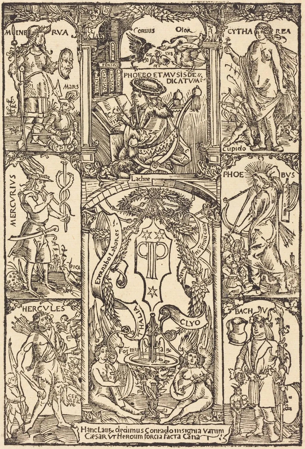 Celtes Surrounded by Greek and Roman Gods, by Hans Süss von Kulmbach, ink, 1502