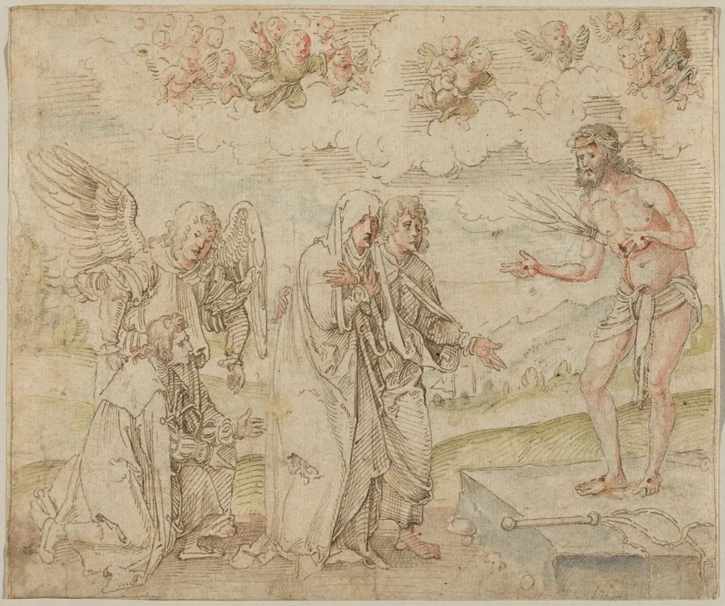 Mary and John before the Man of Sorrows, by Hans Süss von Kulmbach, ink, 1514