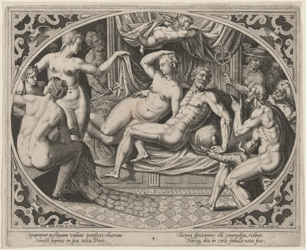 Mars and Venus Caught by the Gods, by Hans the Younger Collaert, ink, 1580