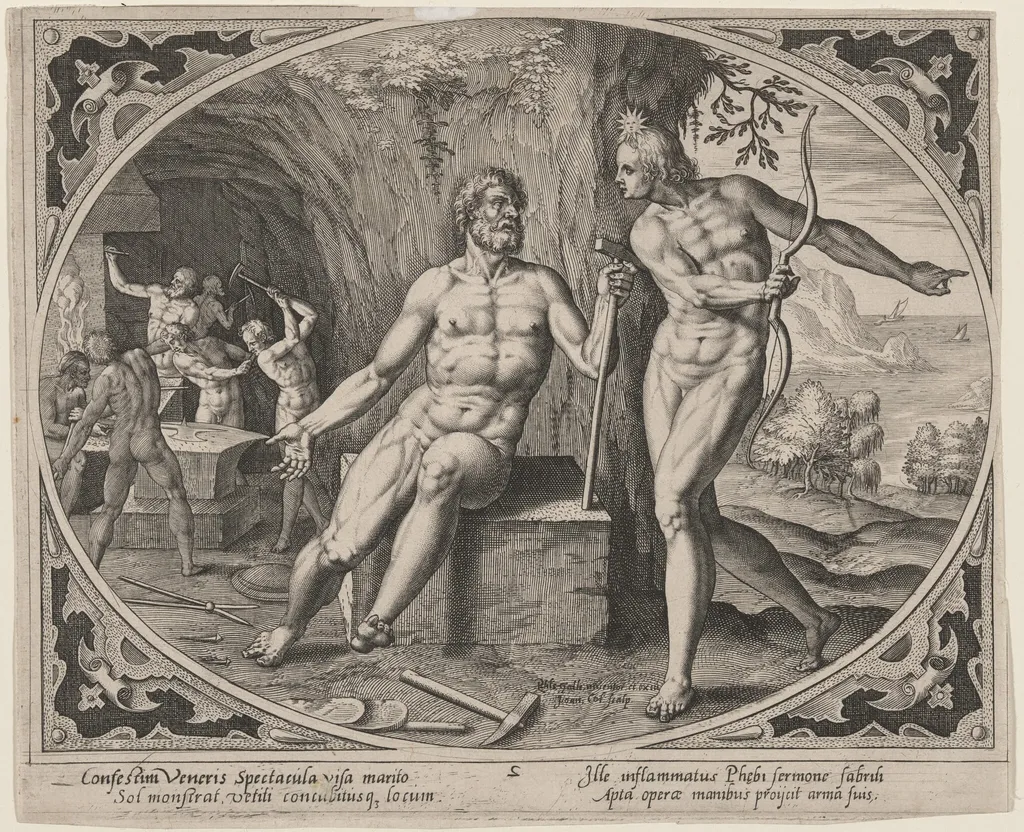 Phoebus Telling Vulcan of His Wife's Adultery, by Hans the Younger Collaert, ink, 1530