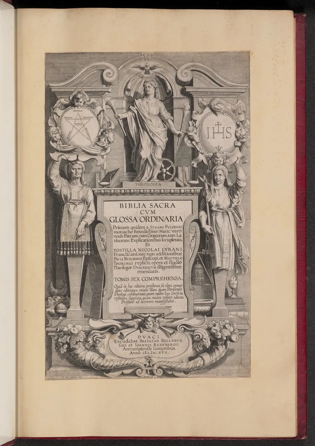 Title Page for Biblia Sacra Cvm Glossa Ordinaria, by Hans the Younger Collaert, ink