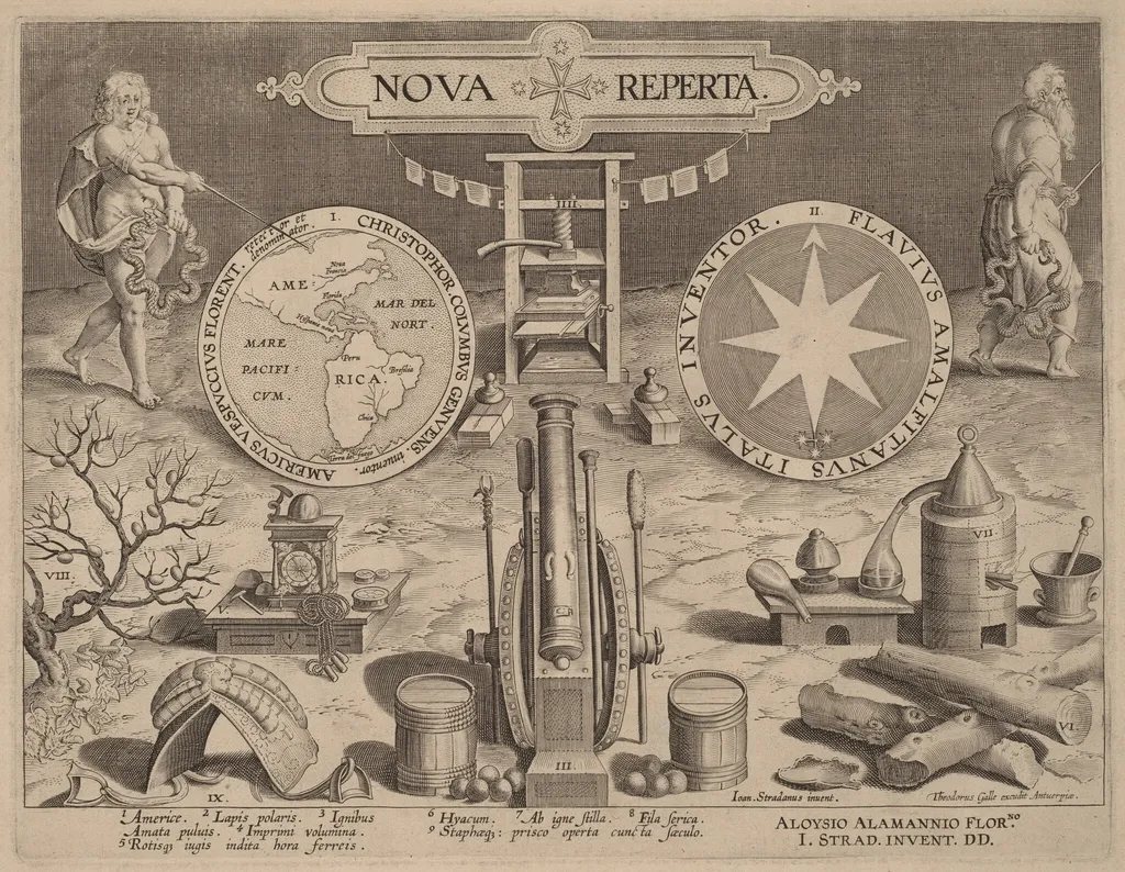 Title Page for Nova Reperta (New Discoveries), by Hans the Younger Collaert, ink, 1592