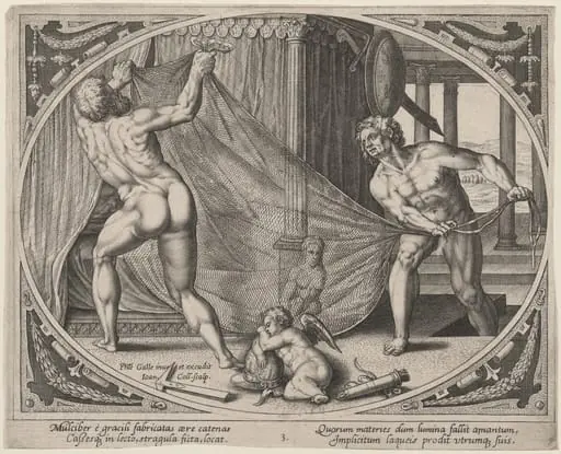 Vulcan Hanging an Iron Net above the Bed, by Hans the Younger Collaert