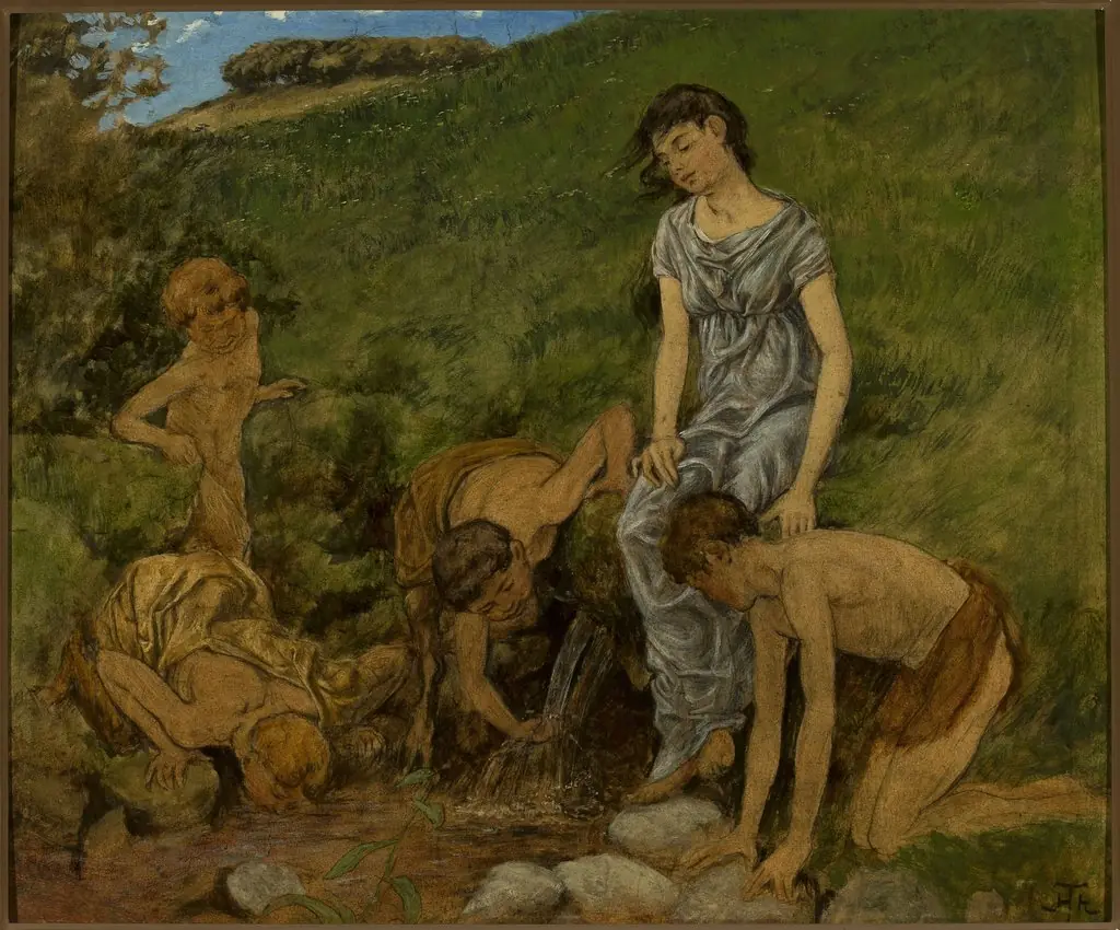At the spring well, by Hans Thoma