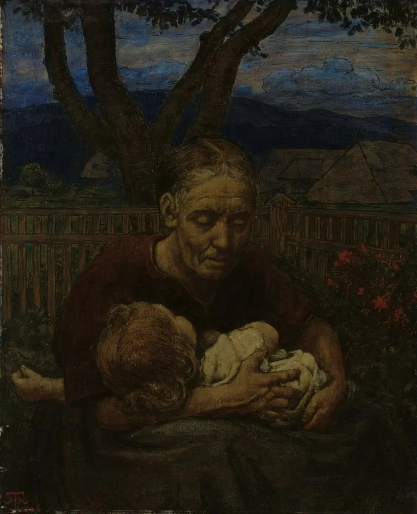 Mother and Child in a Garden, by Hans Thoma