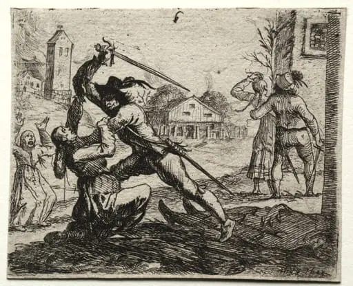 Military Subjects:  Two Soldiers Pursuing Women in a Village, by Hans Ulrich Franckh