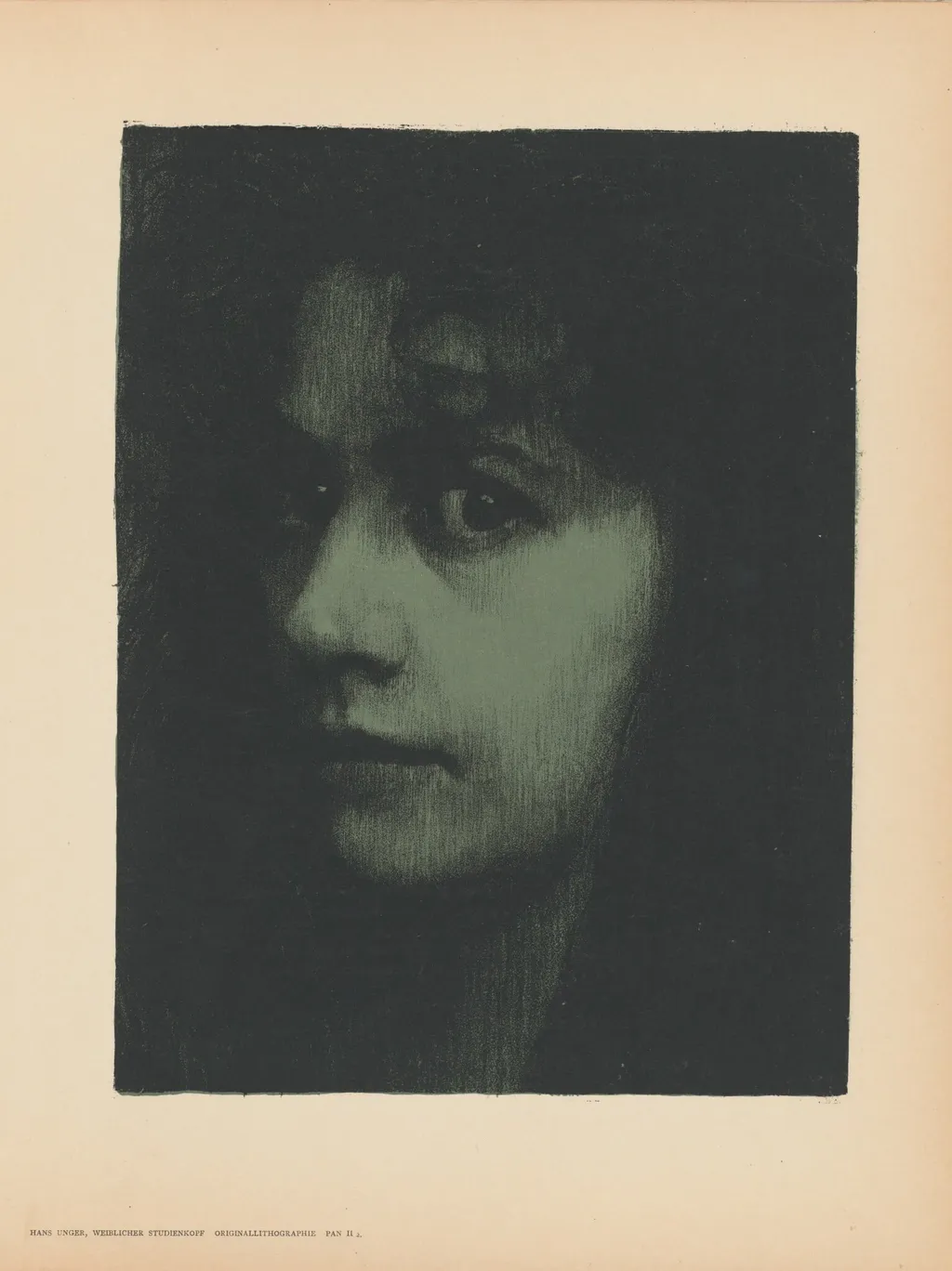 Weiblicher Studienkopf, by Hans Unger, ink, 1896