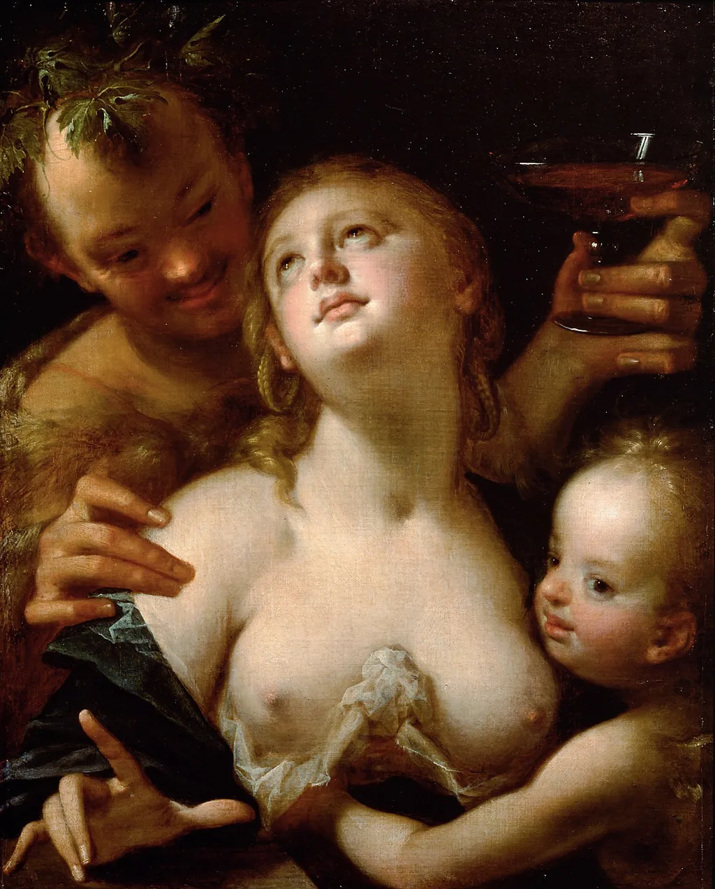 Bacchus, Venus and Cupid, by Hans von Aachen, paint, 1598