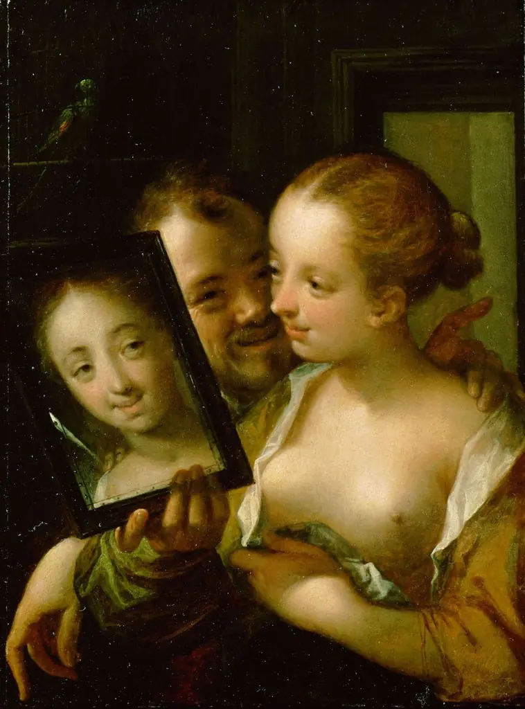 Couple with a mirror, by Hans von Aachen