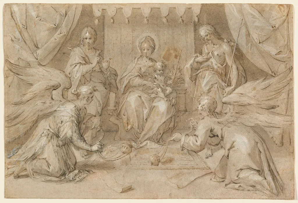 The Madonna Enthroned with Saint John the Baptist and Saint John the Evangelist, by Hans von Aachen, ink, 1589