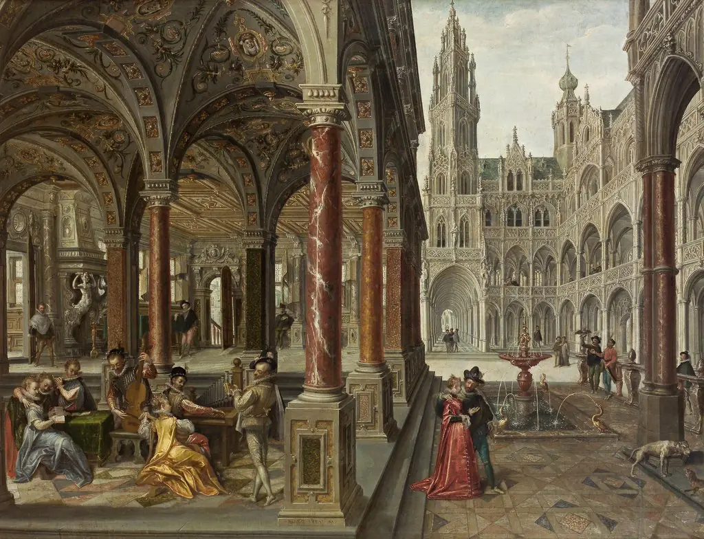 Palace architecture with musicians, by Hans Vredeman de Vries