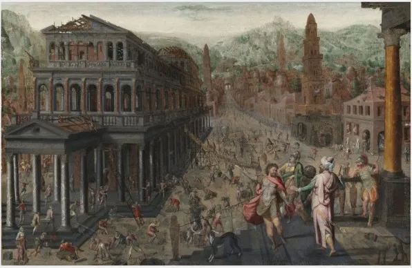 The Restoration of the Temple at Jerusalem, by Hans Vredeman de Vries, oil, 1575