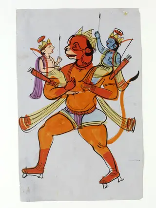 Hanuman carrying Rama and Lakshmana