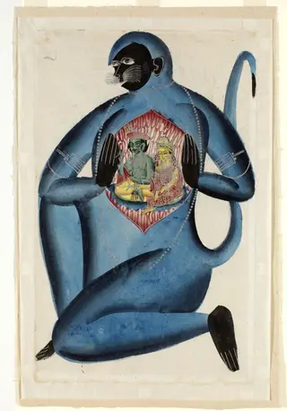Hanuman revealing Rama and Sita in his heart