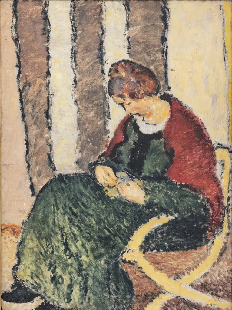 The Artist's Sister, Anna Giersing, Wearing a Red Shawl, by Harald Giersing