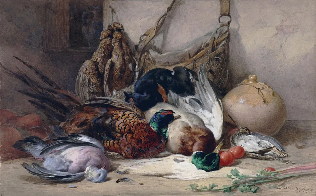 Dead Game, by Hardy R.I. James, watercolor, 1867