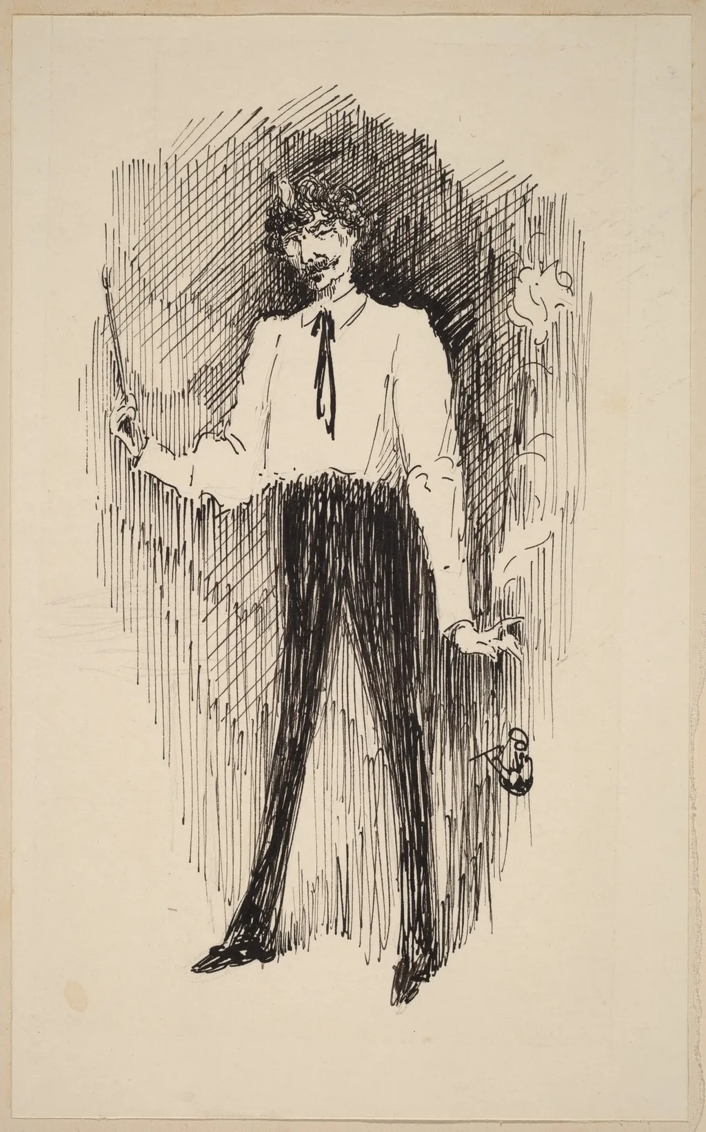 Portrait of Whistler with a Paintbrush, by Harper Pennington, graphite, 1886