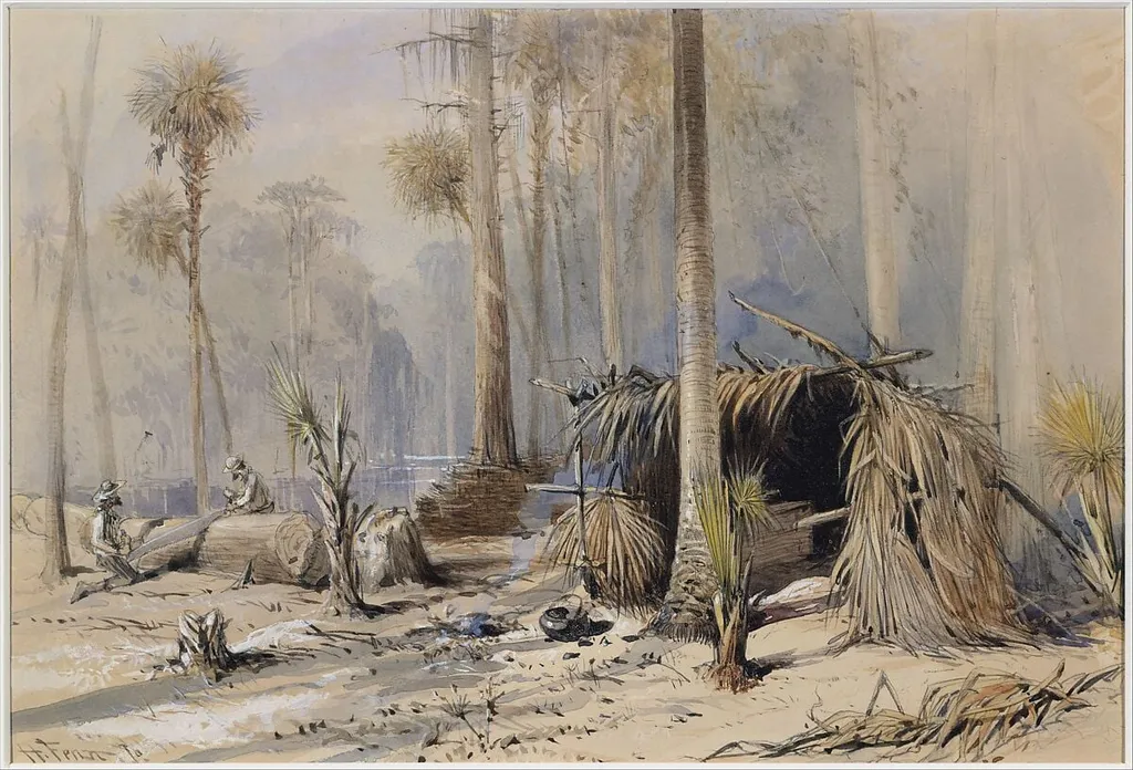 The Cypress-Shingle Yard, Ocklawaha River, Florida, by Harry Fenn, watercolor, 1870