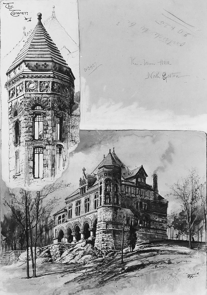 The Town Hall, North Easton, Massachusetts, by Harry Fenn, gouache, 1878