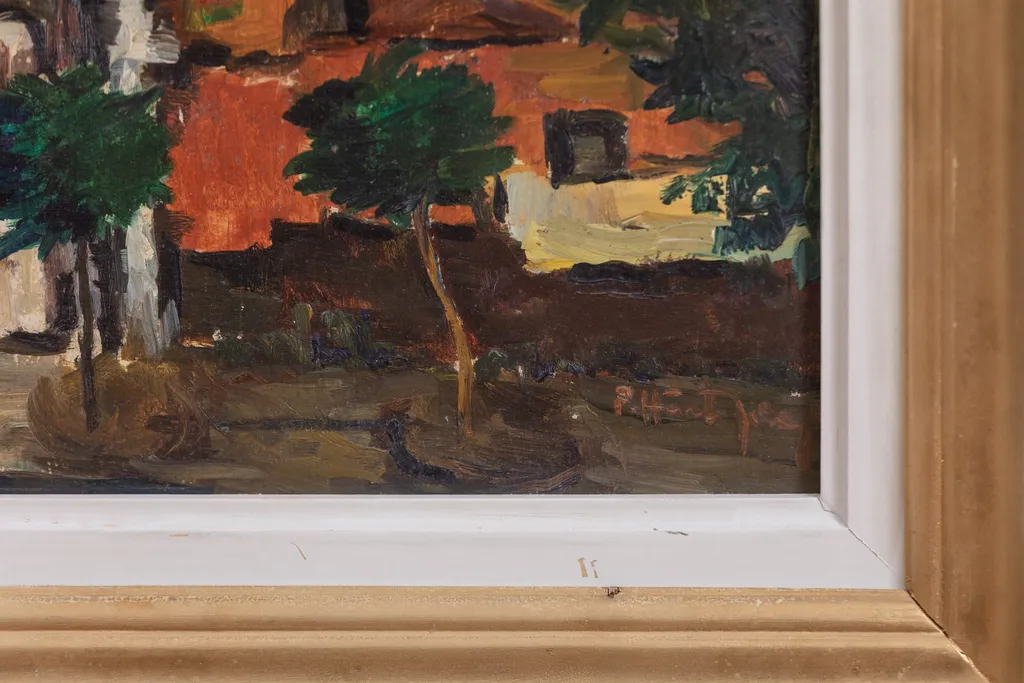Peisaj cu casă portocalie, by Hârtopeanu Petru, 1957