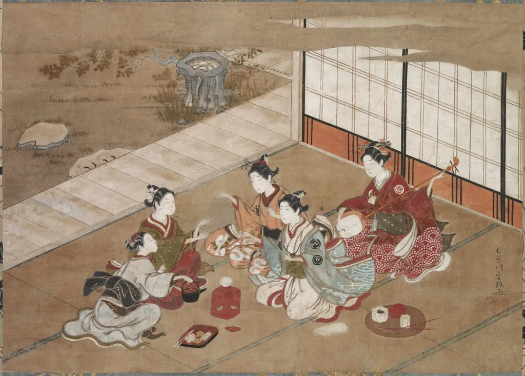 Playing the "Hand Game", by Hasegawa Yasumasa, unspecified, 1760