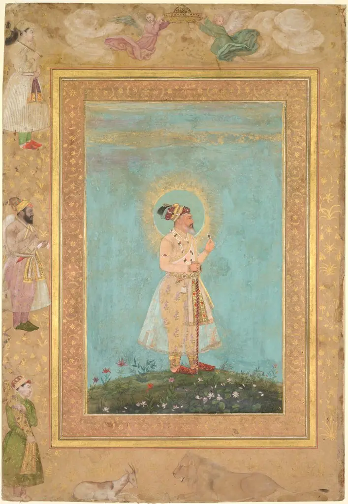 Shah Jahan holding a spinel and a long Deccan sword, from the Late Shah Jahan Album, by Hashim