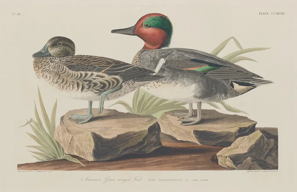 American Green-Winged Teal, by Havell, Jr., Robert, ink, 1834