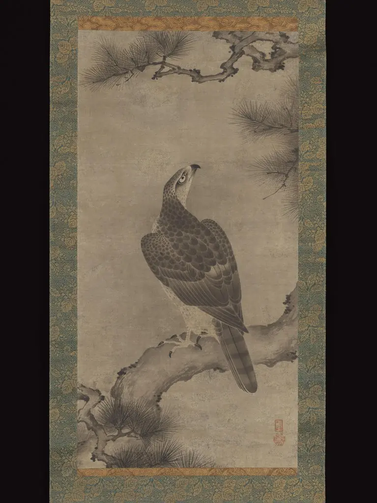 Hawk on a Pine (Shōō zu）, 1544