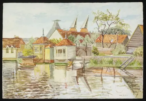Gazebos on the River Lea, Ware, by Hawkins