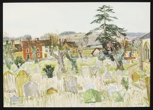 Standon Village from the Churchyard, by Hawkins