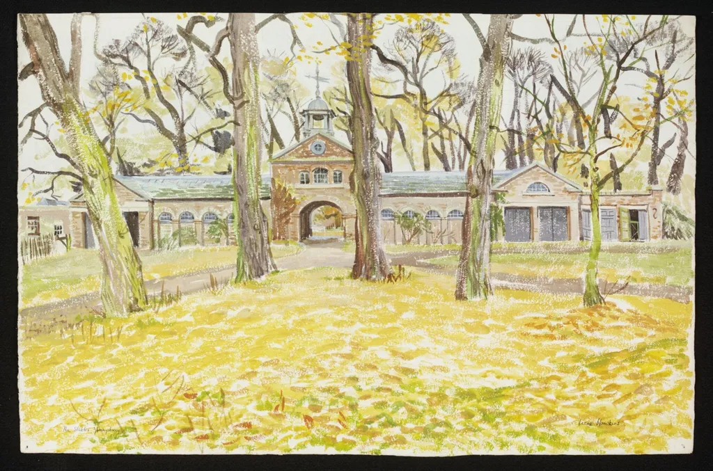 The Stables, Youngsbury, by Hawkins, watercolor