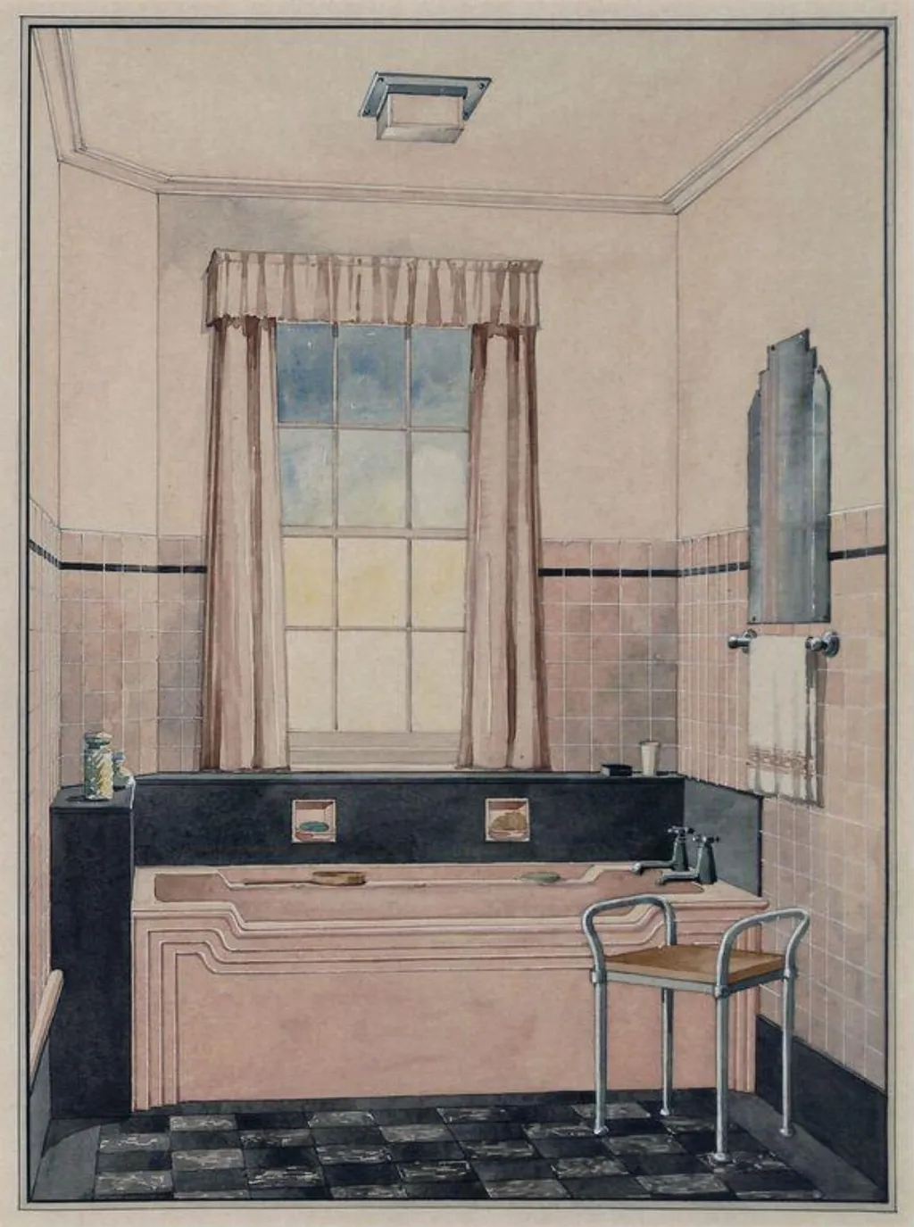 Design for a bathroom, by Haynes, watercolor, 1930