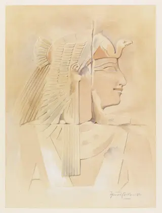 Head of Queen Aahmes Nefertari: copy of a painted low relief in the Mortuary Temple of Hatshepsut, Deir al-Bahri, by Howard Carter
