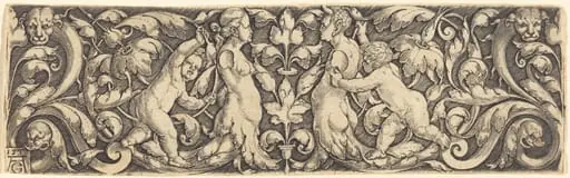 Cross Panel with Vine in Center and Tritons' Couple, by Heinrich Aldegrever
