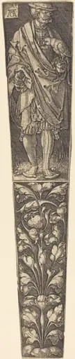 Dagger Sheath with Gentleman Holding a Parrot, by Heinrich Aldegrever