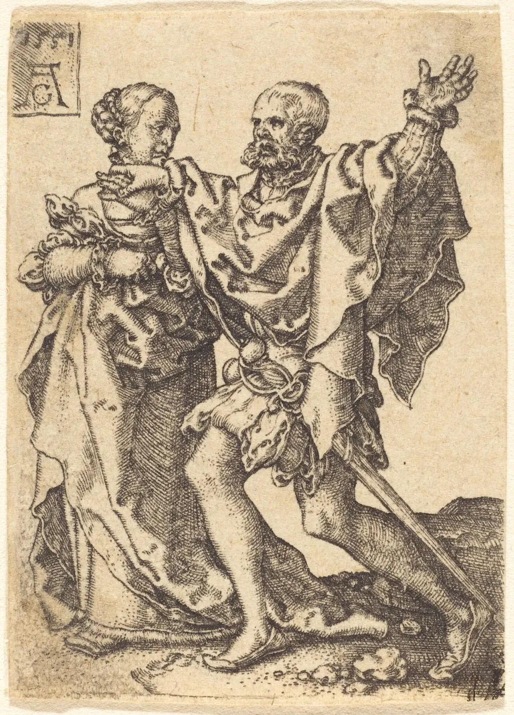 Dancing Couple, by Heinrich Aldegrever, ink, 1551