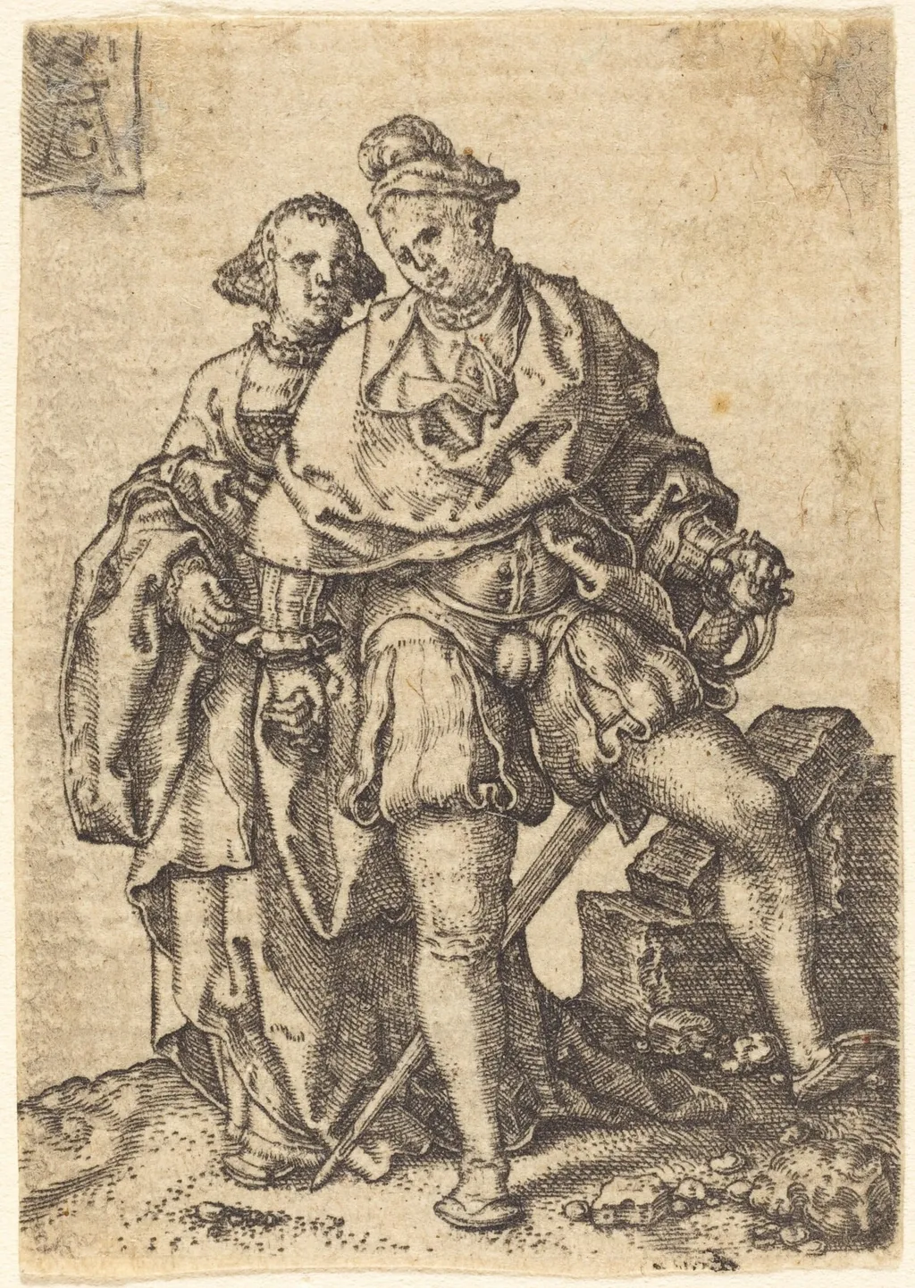 Dancing Couple, by Heinrich Aldegrever, ink, 1551