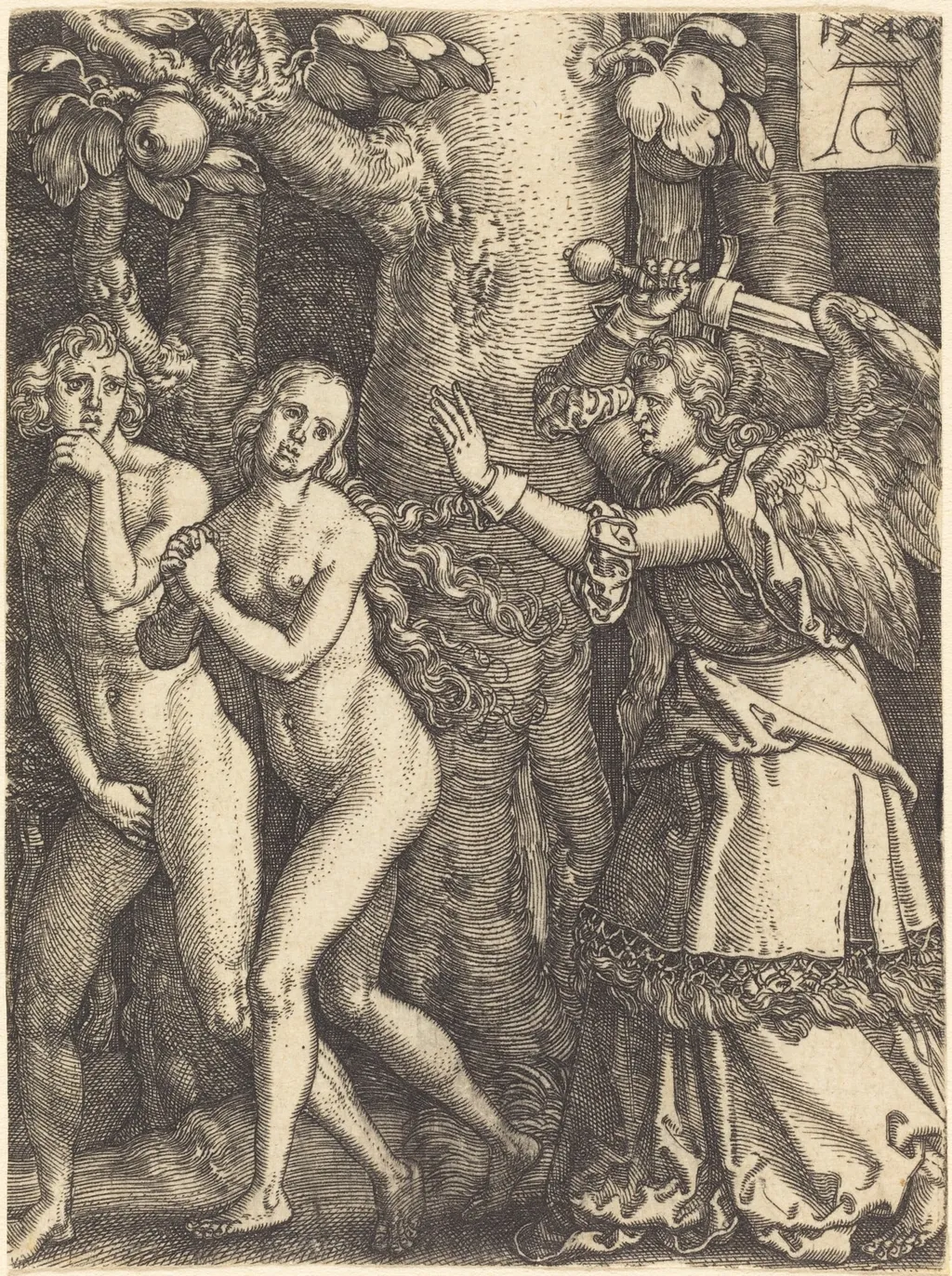 Expulsion from Paradise, by Heinrich Aldegrever, ink, 1540