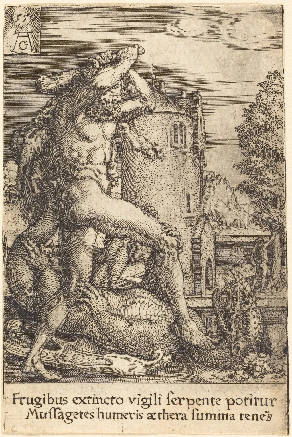 Hercules Slaying the Dragon, by Heinrich Aldegrever, 1550