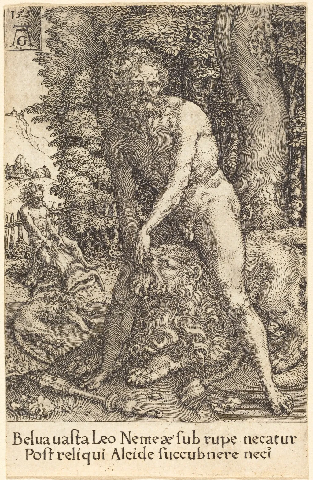 Hercules Slaying the Lion of Nemea, by Heinrich Aldegrever, 1550